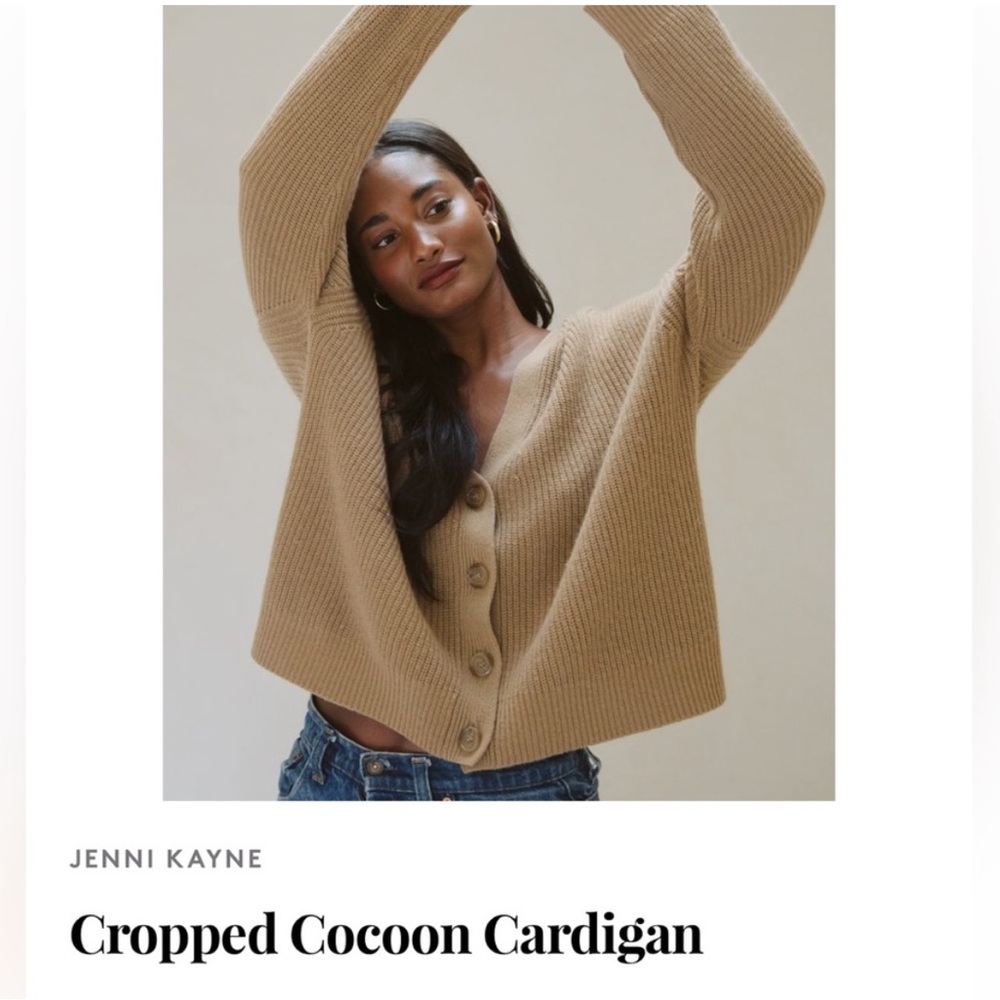 Jenni Kane Cropped Cardigan Ribbed Wool and Cashmere Sz Small